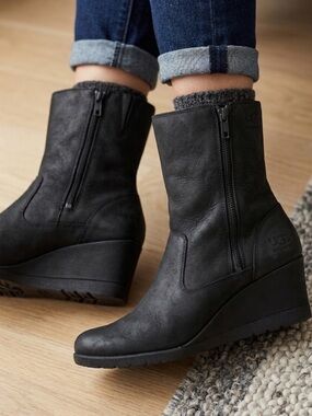 UGG Black Wedge Ankle Boots with Side Zip